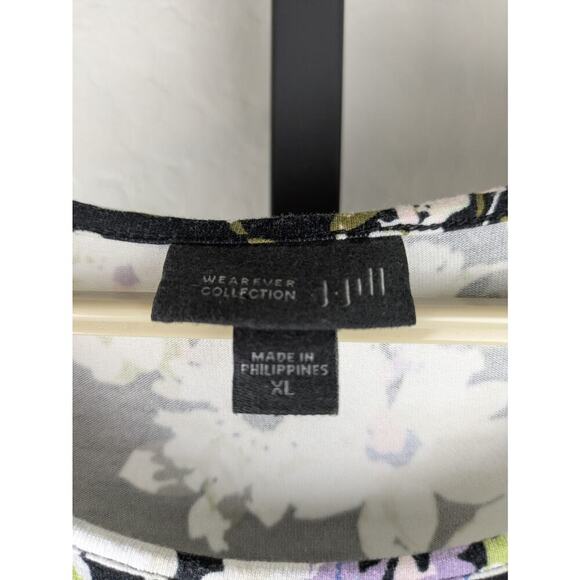 J. Jill Wearever Collection Black Floral Tunic Length Knit Tank Top - Picture 2 of 2